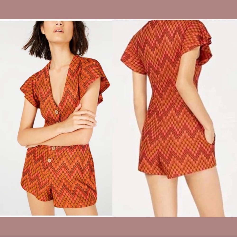 NWT Free People Rust Red Chevron Playsuit Small